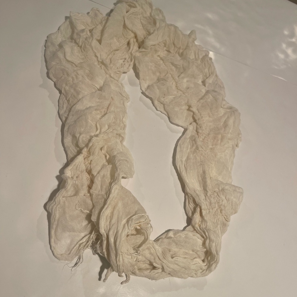 Cream Satin Scarf with Crinkled Texture